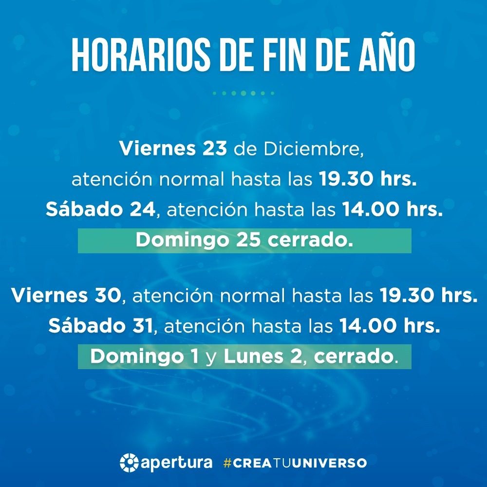 Horarios de fin de Año